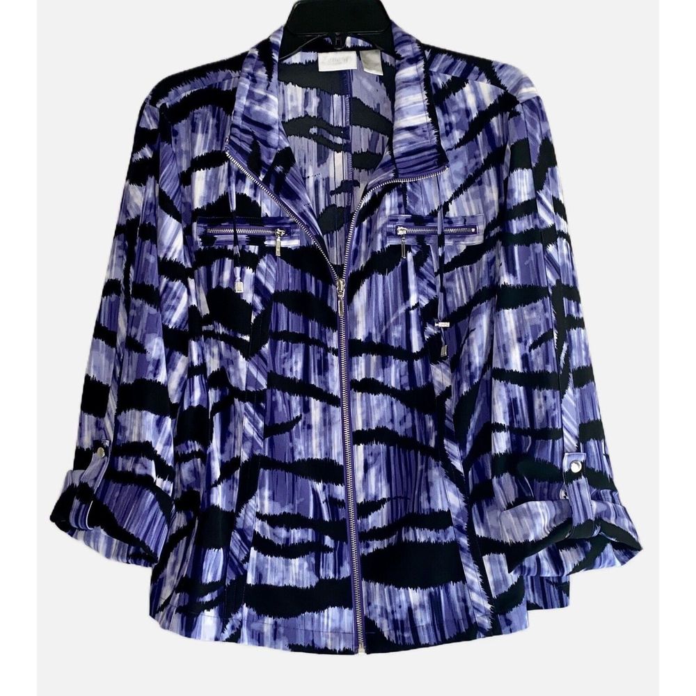 Chico's Purple and Black Patterned Utility Jacket